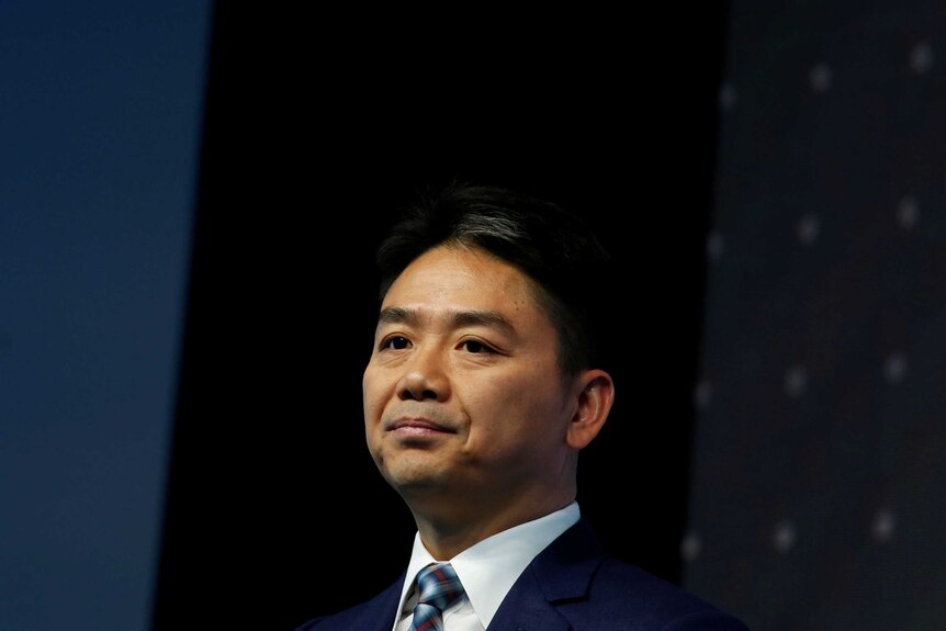 Richard Liu, founder of the popular Chinese e-commerce site JD.com, pursues his lips.
