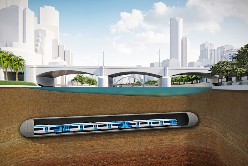 A graphic showing what the Metro Rail tunnel will look like under the Yarra River.