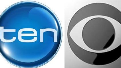 The logos for Network Ten (a blue circle with white text saying "ten") and CBS (a dark grey circle with a silver eye shape).