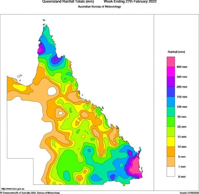 A map of Queensland with rainfall totals.