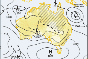 weatehr map of australia showing low pressure systems