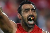 Adam Goodes calls for the ball against North Melbourne