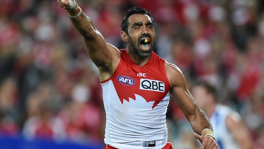 Adam Goodes calls for the ball against North Melbourne