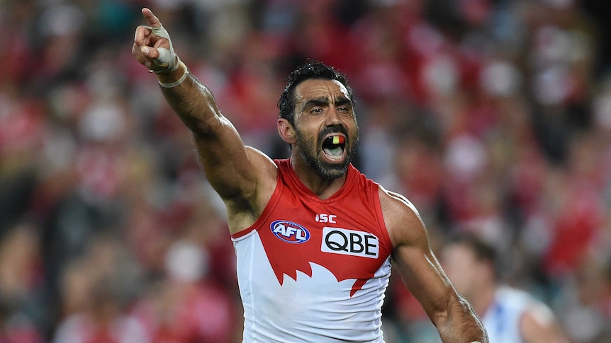 Adam Goodes calls for the ball against North Melbourne