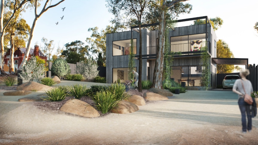An artistic impression of new townhouses in bushland