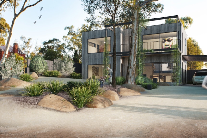 An artistic impression of new townhouses in bushland