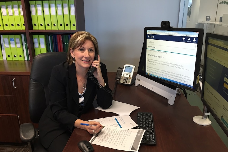 Australian Taxation Office assistant commissioner Kath Anderson on the phone