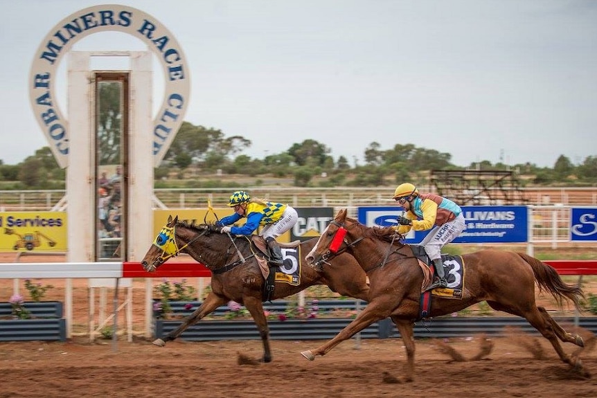 Horse race to the finish line at Cobar