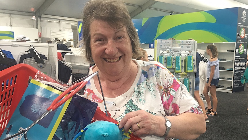 Commonwealth Games fan Jan Brown picks up a few Borobi collectibles