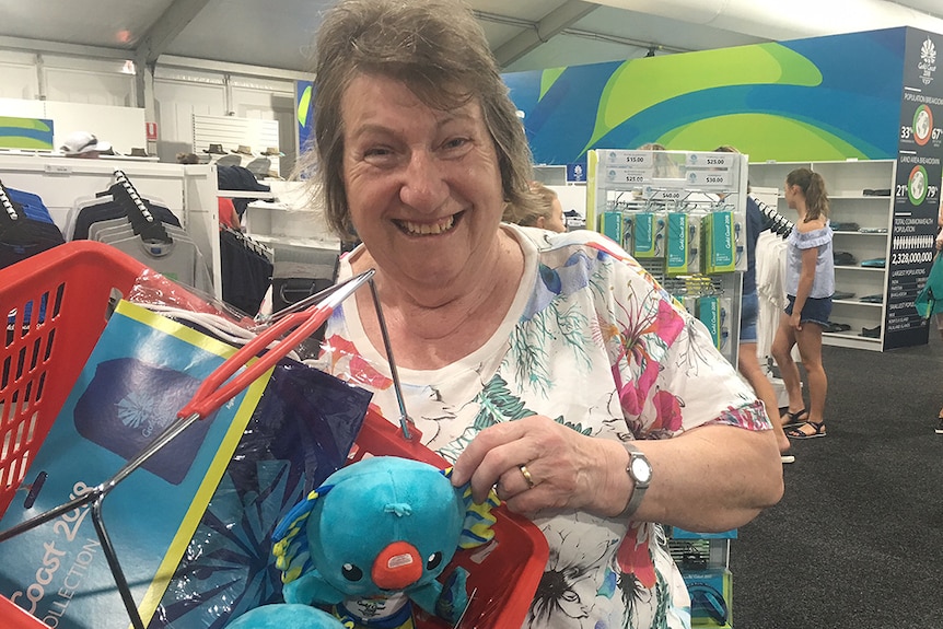 Commonwealth Games fan Jan Brown picks up a few Borobi collectibles