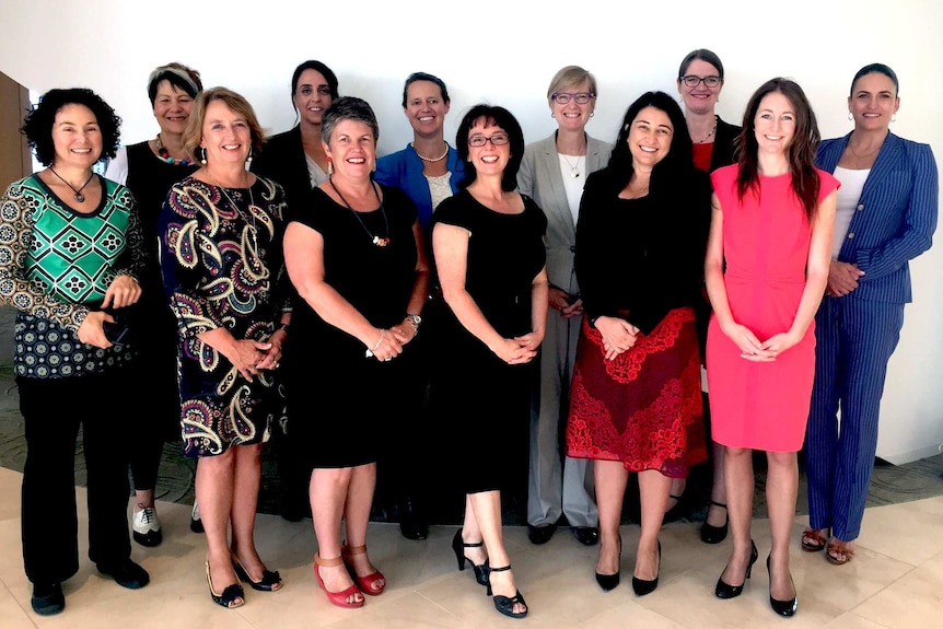 Fiona Richardson (fifth from right) and Nicole Livingstone (fourth from left) with 10 of Victoria's female leaders.