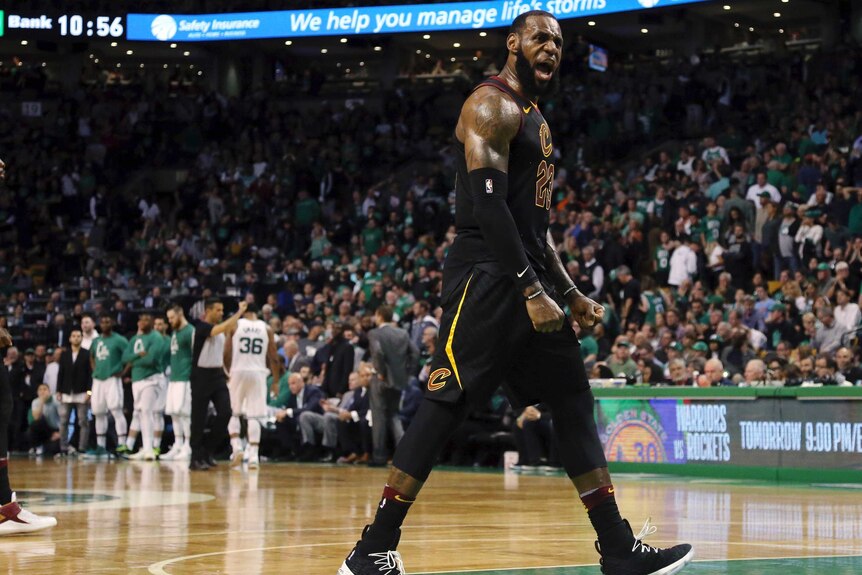 Cleveland Cavaliers' LeBron James celebrates against Boston Celtics in game seven on May 27, 2018.