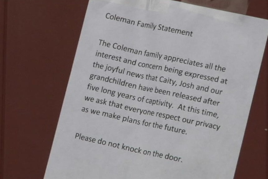 Ms Coleman's parents have put a sign outside their house asking for privacy.