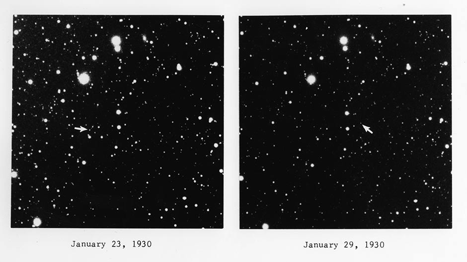 Copies of small sections of the plates used to first discover Pluto in 1930.
