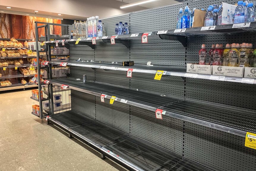 Empty shelves at a supermarket.