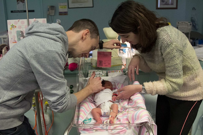 Alan and Tanja  Browning with daughter Kaitlin in the intensive care unit