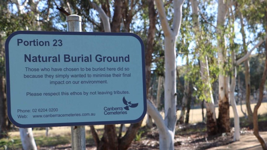 Grove of trees at Canberra's natural burial ground at Gungahlin Cemetery, ACT.