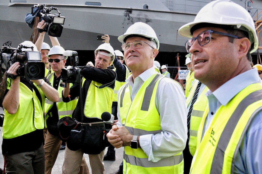Malcolm Turnbull visits a shipbuilding and maintenance yard in Cairns.