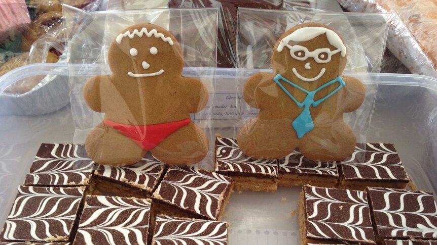 Gingerbread version of candidates for sale at a cake stall at a polling booth in New South Wales