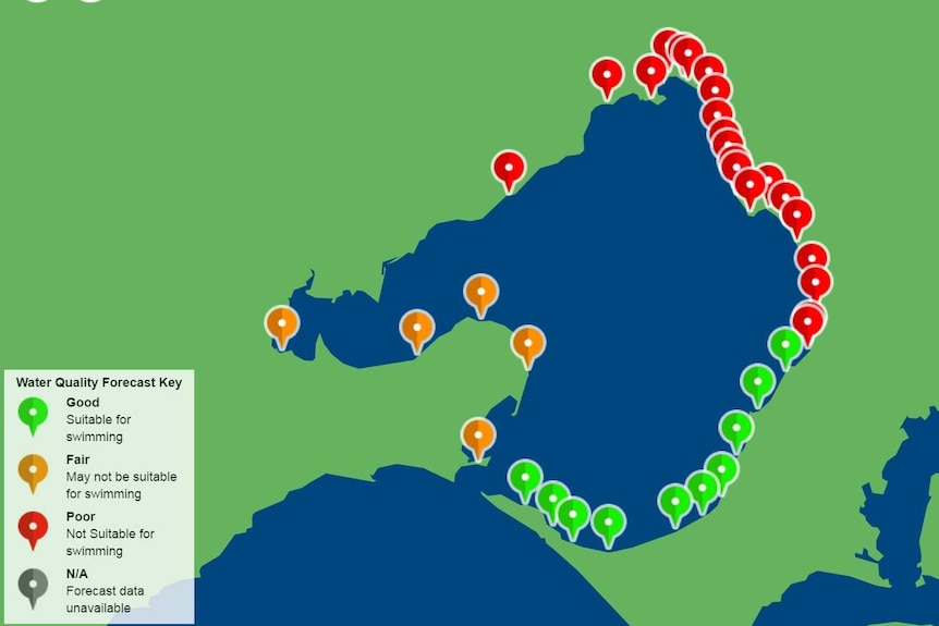 Map of Port Phillip Bay water quality forecasts