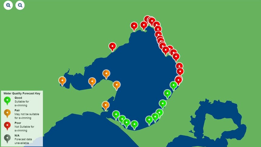 Map of Port Phillip Bay water quality forecasts