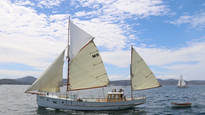 A boat taking part in the Parade of Sail in Hobart