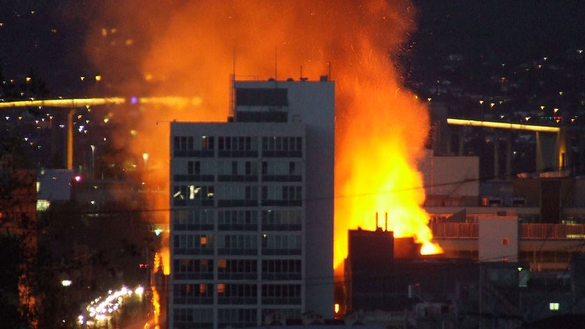 Myer Hobart fire at night