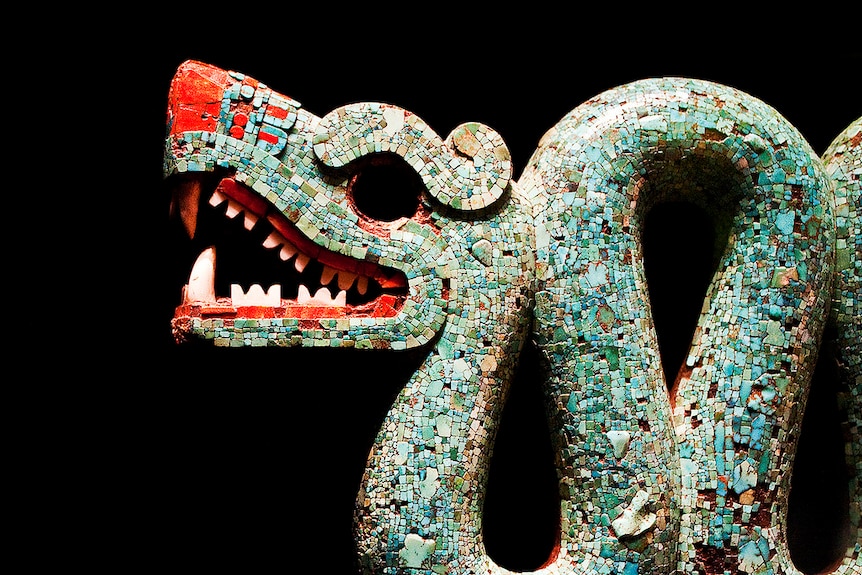 An Aztec double-headed serpent at the British Museum.