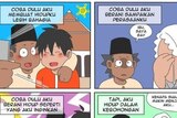 A screenshot of an Indonesian comic strip showing the struggles of a gay Muslim man