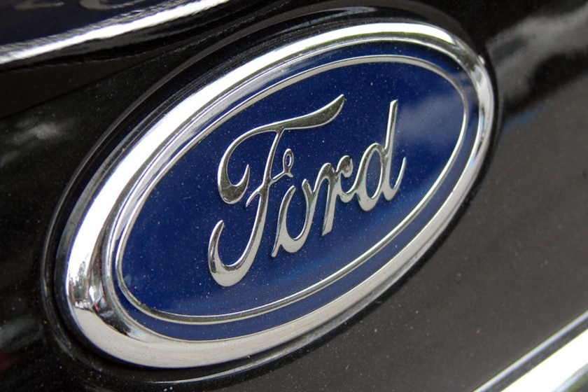 A Ford badge on a car.