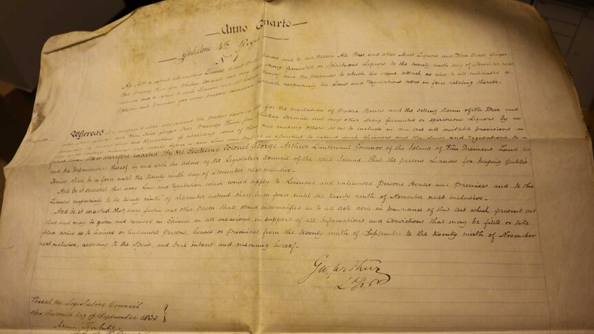 Lieutenant Governor George Arthur lieutenant governor 1833 bill to extend liquor licences written on Vellum