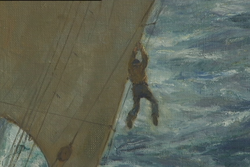 A sketch of Donald Garnham as he clung for his life above boiling seas.