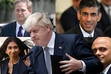 Boris Johnson overlaid over compilation of candidates in running to be British PM 