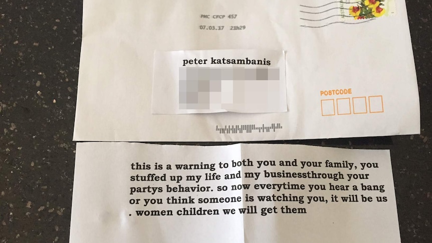 Death threat letter sent to Peter Katsambanis