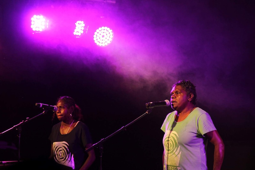 A photo of Ripple Effect performing on the Barunga stage.