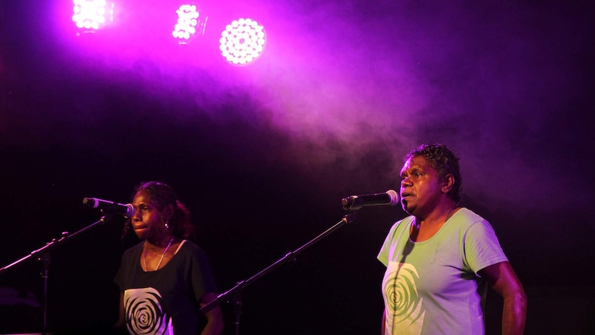 A photo of Ripple Effect performing on the Barunga stage.