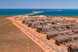 An aerial shot of the Gorgon gas project on the coast of Western Australia.