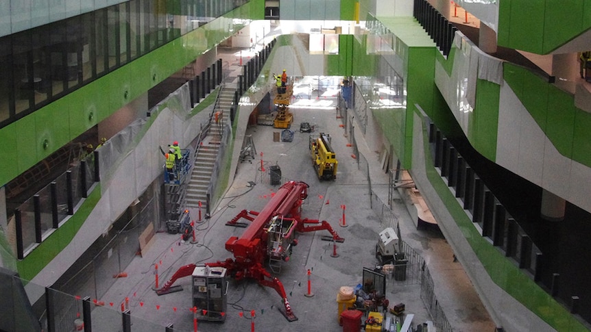 The inside of Perth Children's Hospital where construction work is continuing.