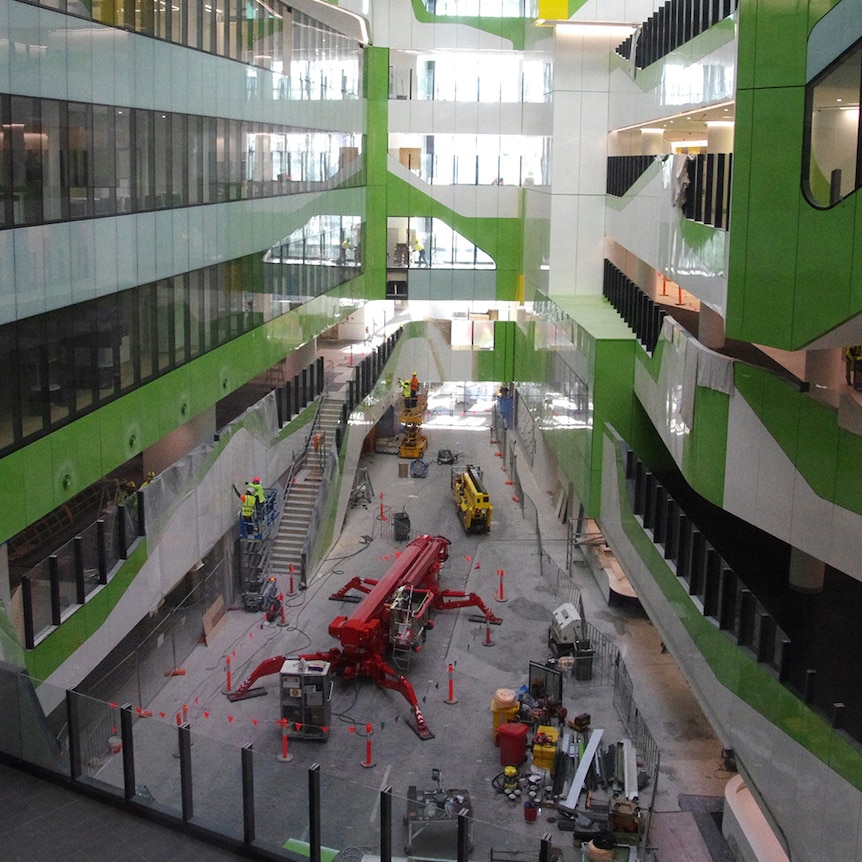 The inside of Perth Children's Hospital where construction work is continuing.