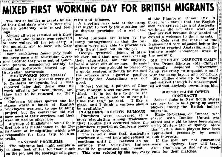 Canberra Times 1947 British builders arrive in Canberra