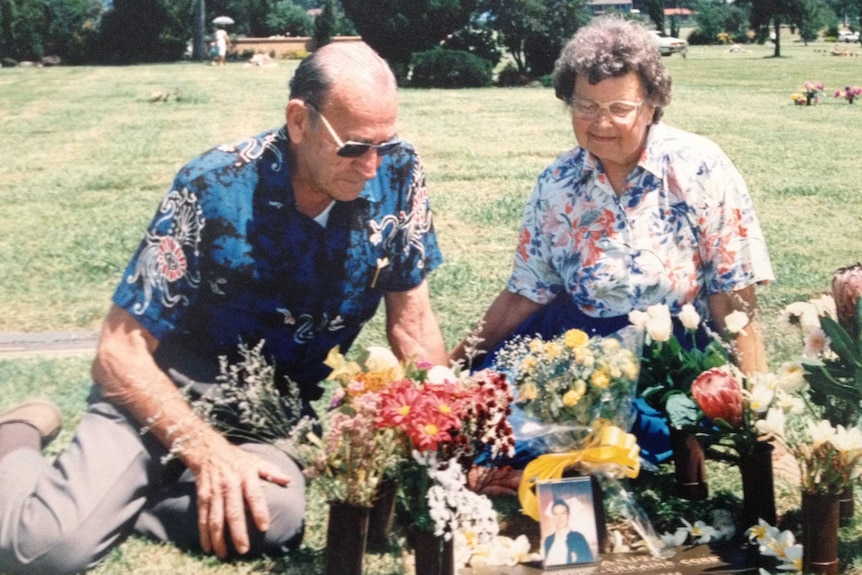 Anita Cobby's parents at her grave site