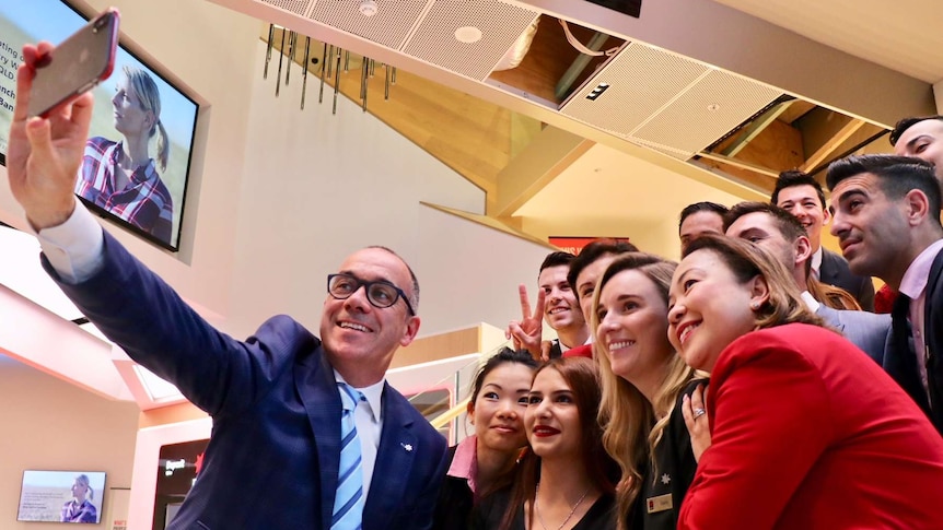 NAB CEO Andrew Thorburn takes a selfie with staff