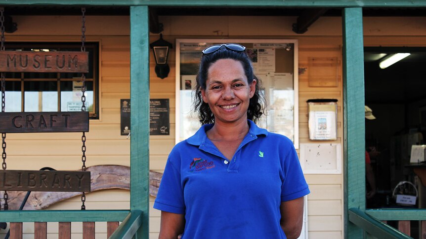 Trudy Gorringe standing out the front of the Windorah tourist centre.