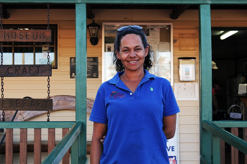 Trudy Gorringe standing out the front of the Windorah tourist centre.