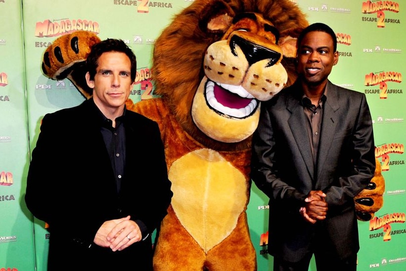 Ben Stiller and Chris Rock pose for photographs at the Madagascar 2 Escape Africa premier