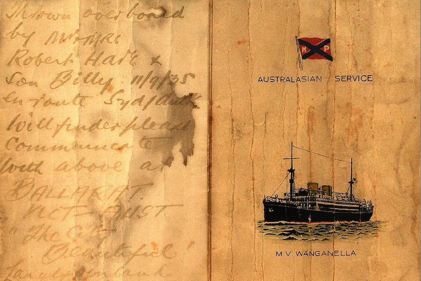 A scanned image of a ship's menu from 1935 with a hand-scrawled note on the back page.