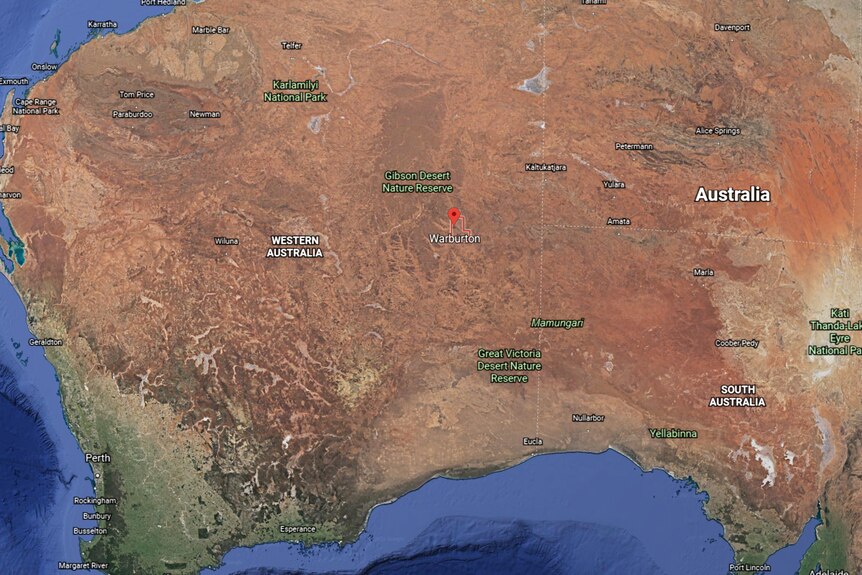 Map of central Australia showing Warburton