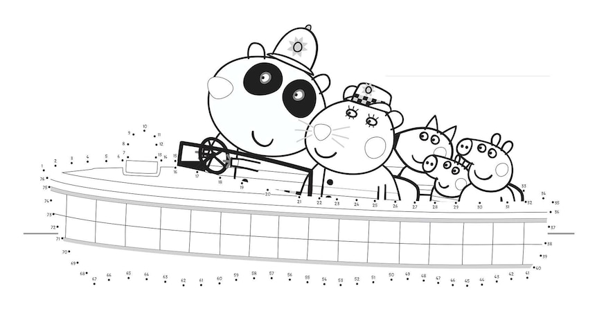 Join the dots for a police boat with Peppa Pig and friends inside