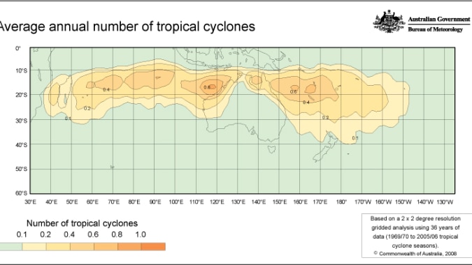 Picture of cyclone patterns over Australia.