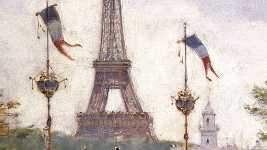 An oil painting of the Paris skyline. 